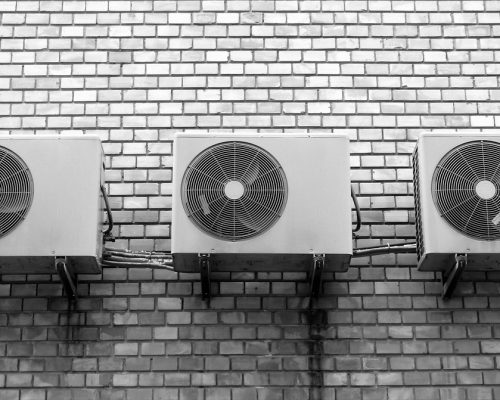 wall, fan, air conditioner, box, metal, building, brick wall, cooling, air conditioner, air conditioner, air conditioner, air conditioner, air conditioner